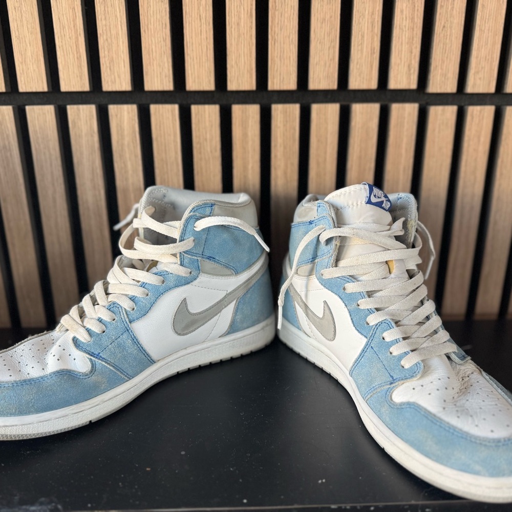 Jordan 1s Blue and White High-Top Sneakers